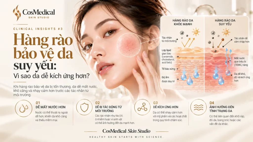 Hàng rào bảo vệ da suy yếu khiến da khô căng, đỏ và dễ kích ứng